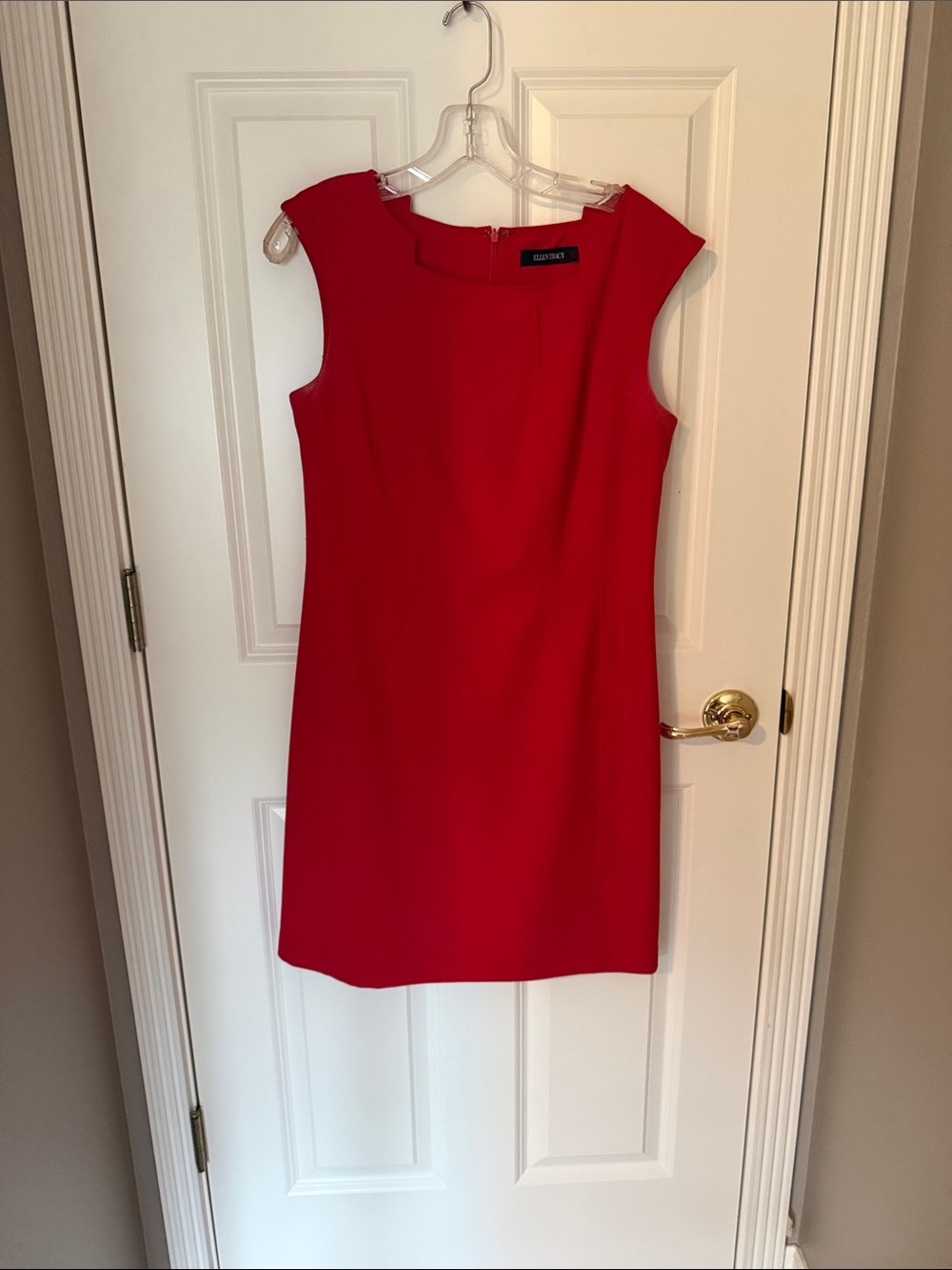 Ellen Tracy Red Cap-Sleeve Sheath Dress